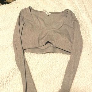 Alo Gray Long Sleeve Crop Top